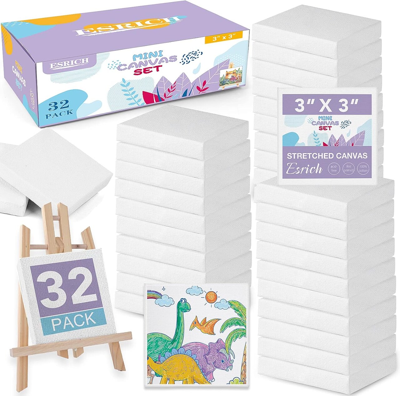 Mini Canvases for Painting (32 Packs Stretched Canvas - 3*3in)